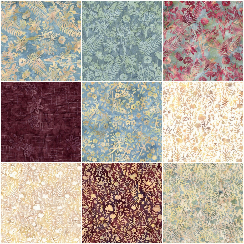 Expressions Batiks Floral Grid Old China Fat Qtr Bundle (9 pcs)