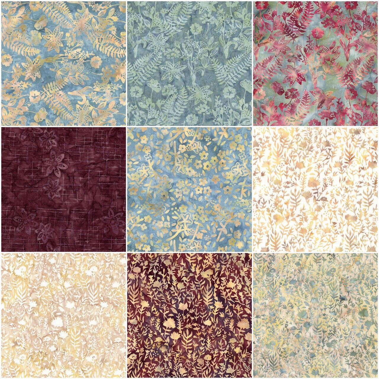Expressions Batiks Floral Grid Old China Fat Qtr Bundle (9 pcs)