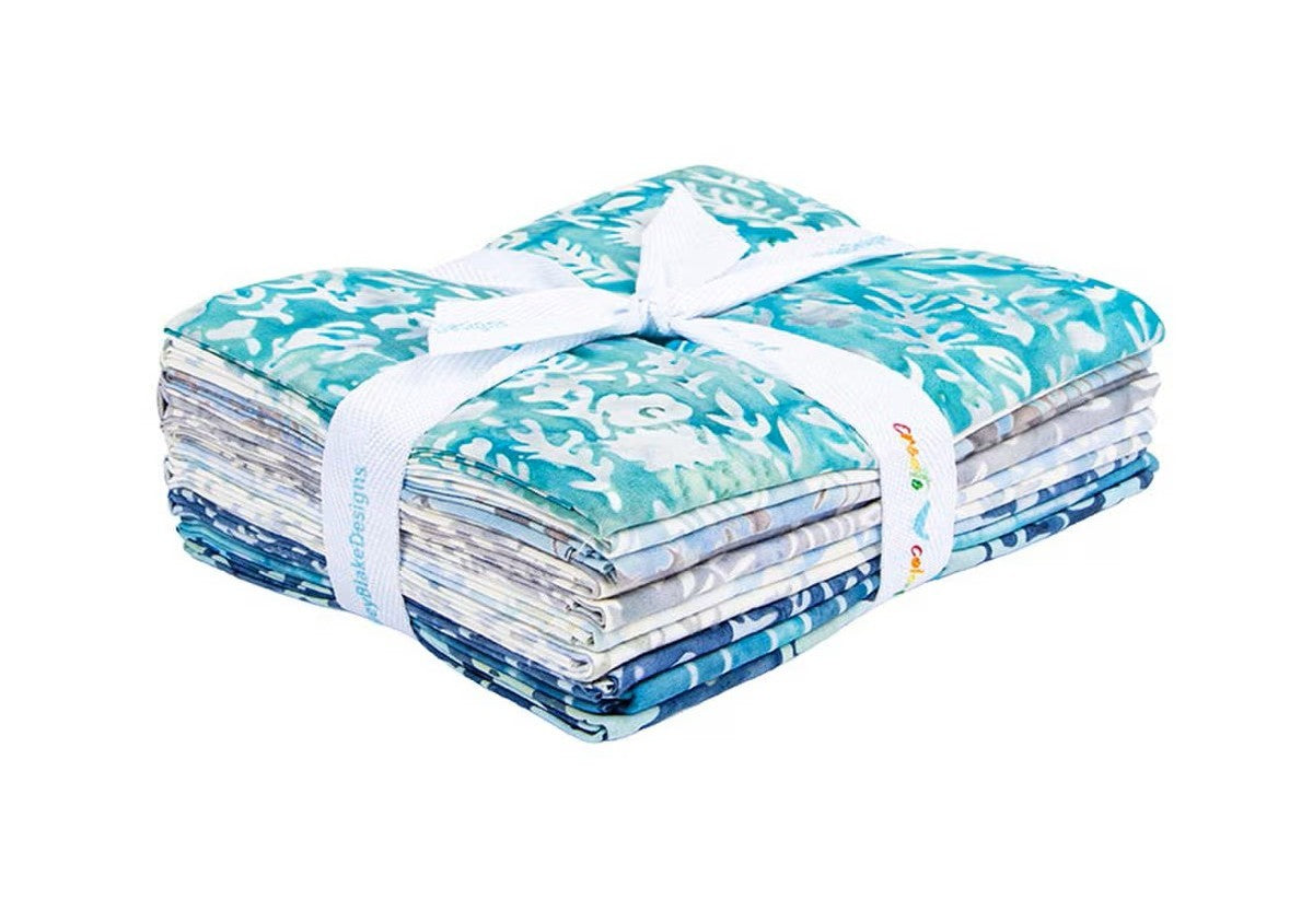 Expressions Batiks Floral Grid Seafoam Splash 10-piece Fat Quarter Bundle