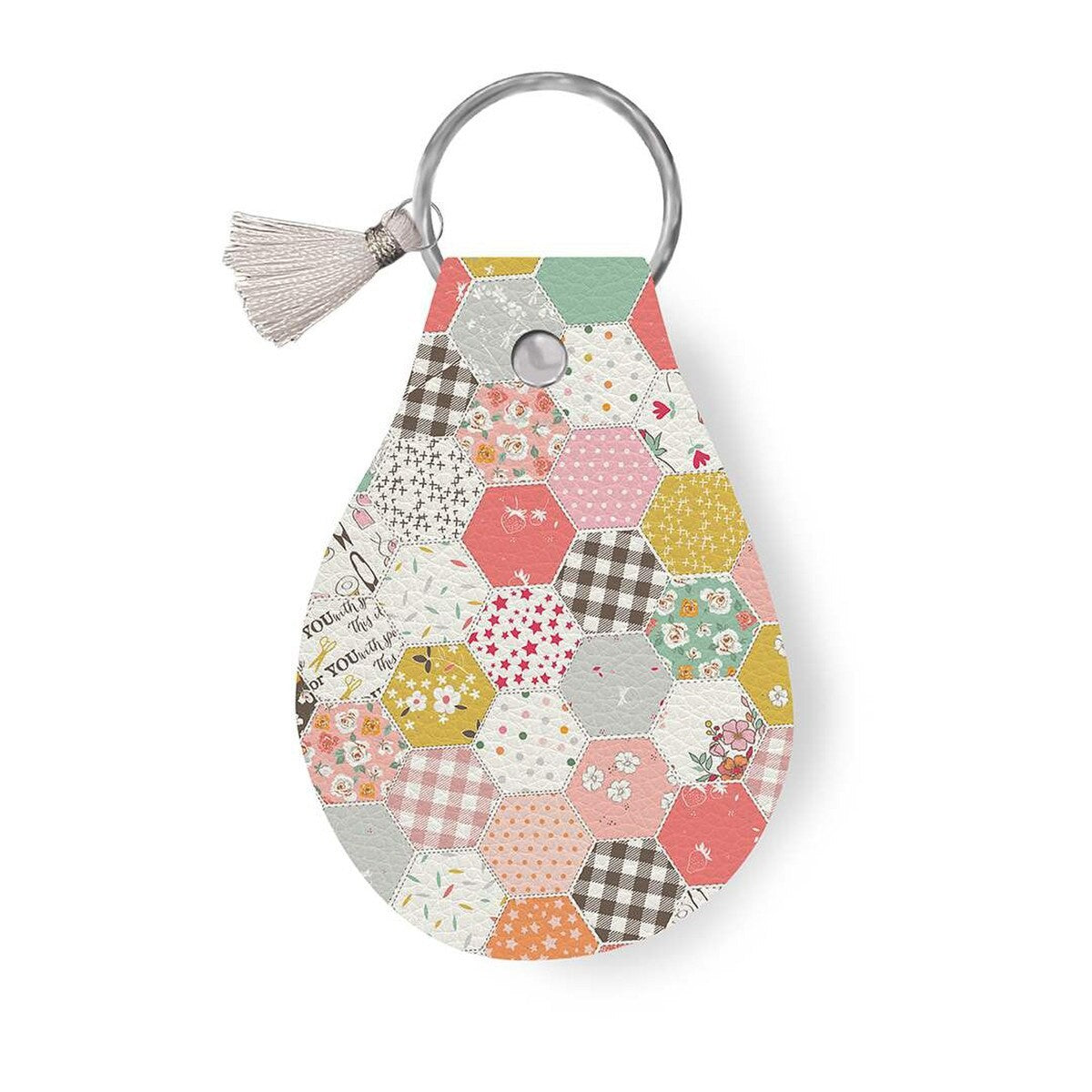 Patchwork Quilt Circle Keychain