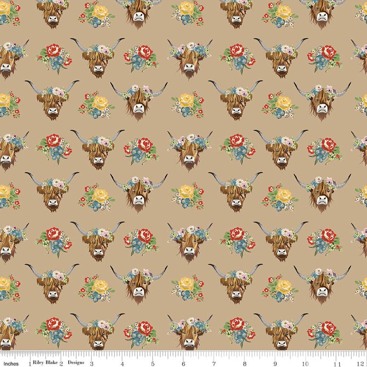 Cowgirl Highland Cows Brown 1-Yard Pre-Cut