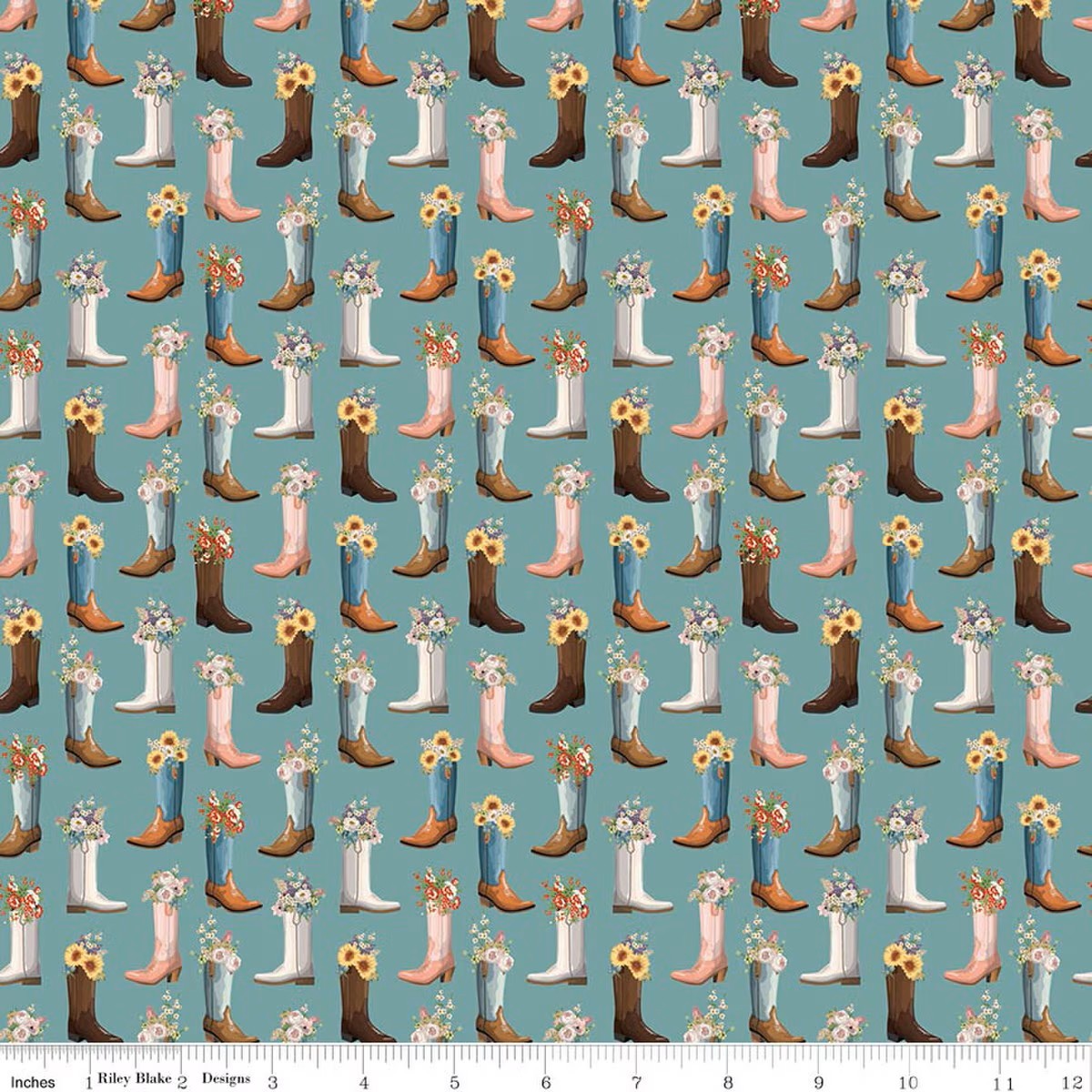 Cowgirl Boots Blue 2-Yard Pre-Cut
