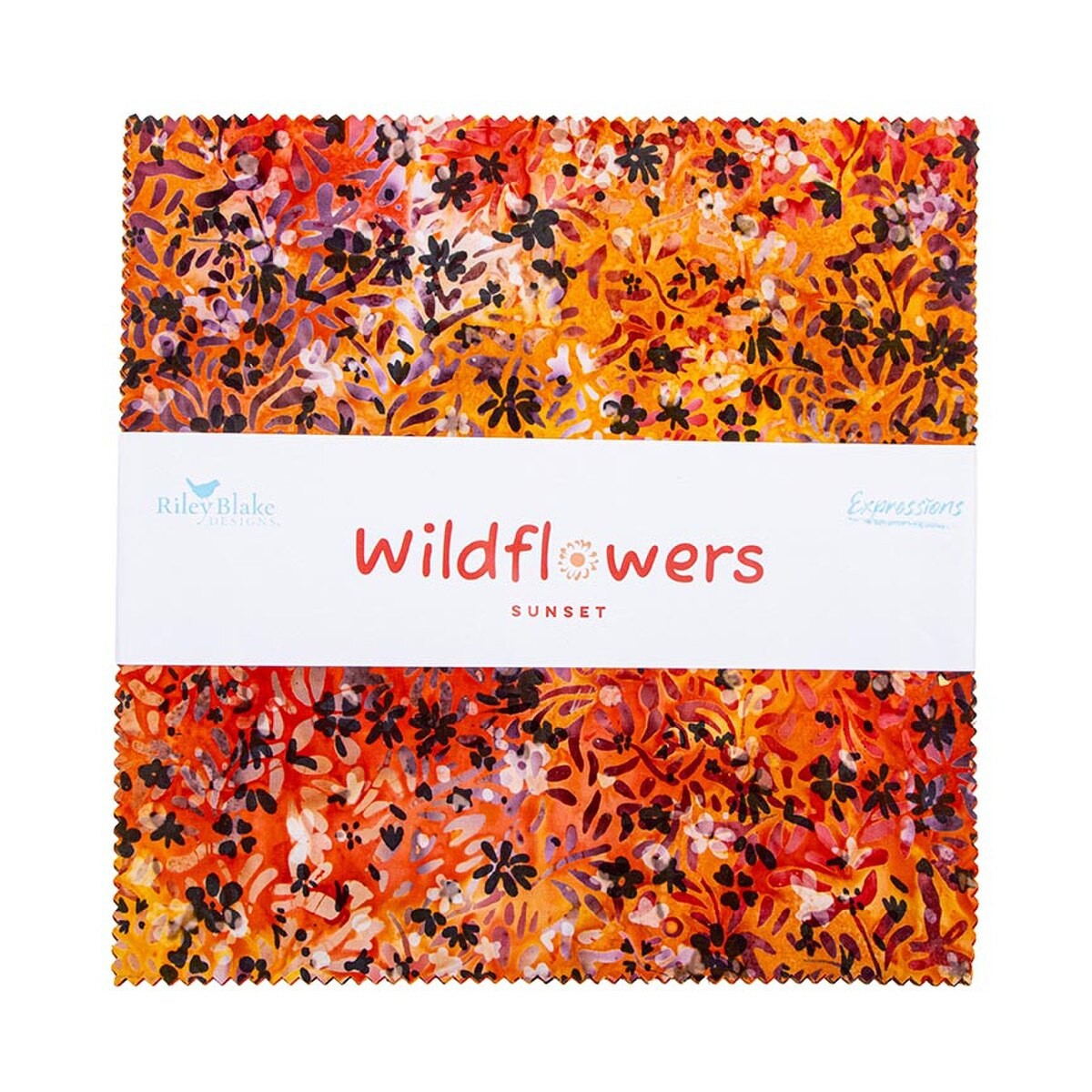 Expressions Batiks Wildflowers Sunset 42 x 10-Inch Squares Layer Cake Riley Blake 10-23476B-42