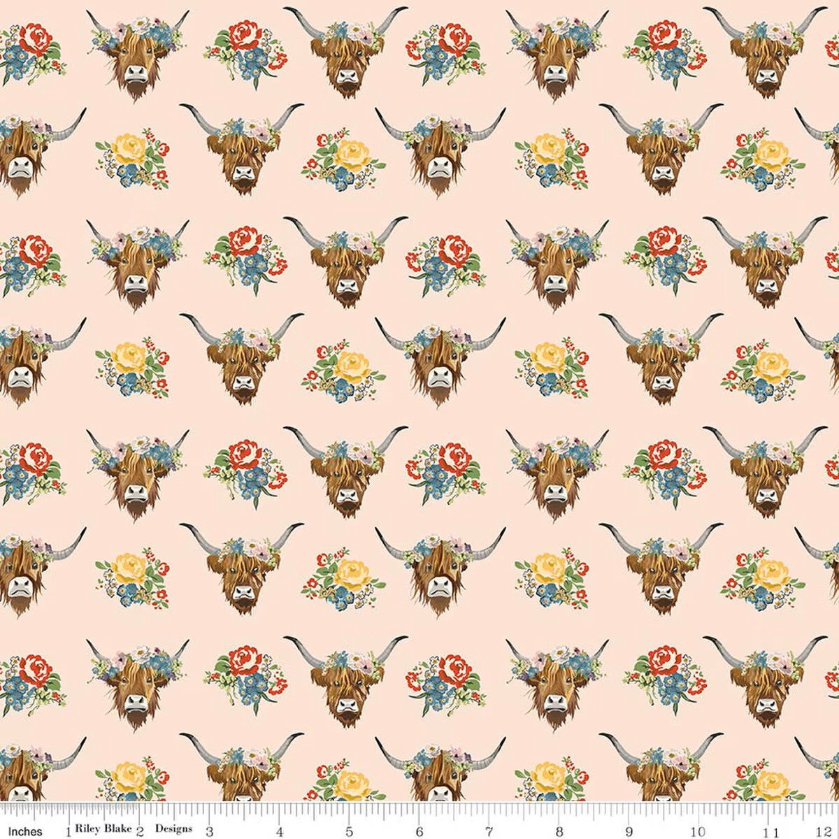 Cowgirl Highland Cows Blush 1-Yard Pre-Cut