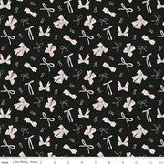 Barbie Vintage Bows Black Cotton Fabric