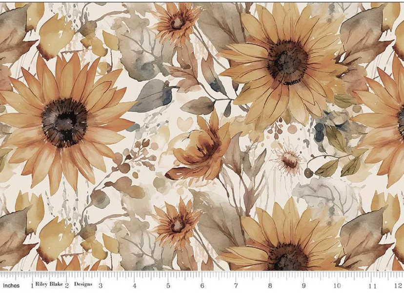 Watercolor Sunflowers Cream Wide Back 3-Yard Bundle