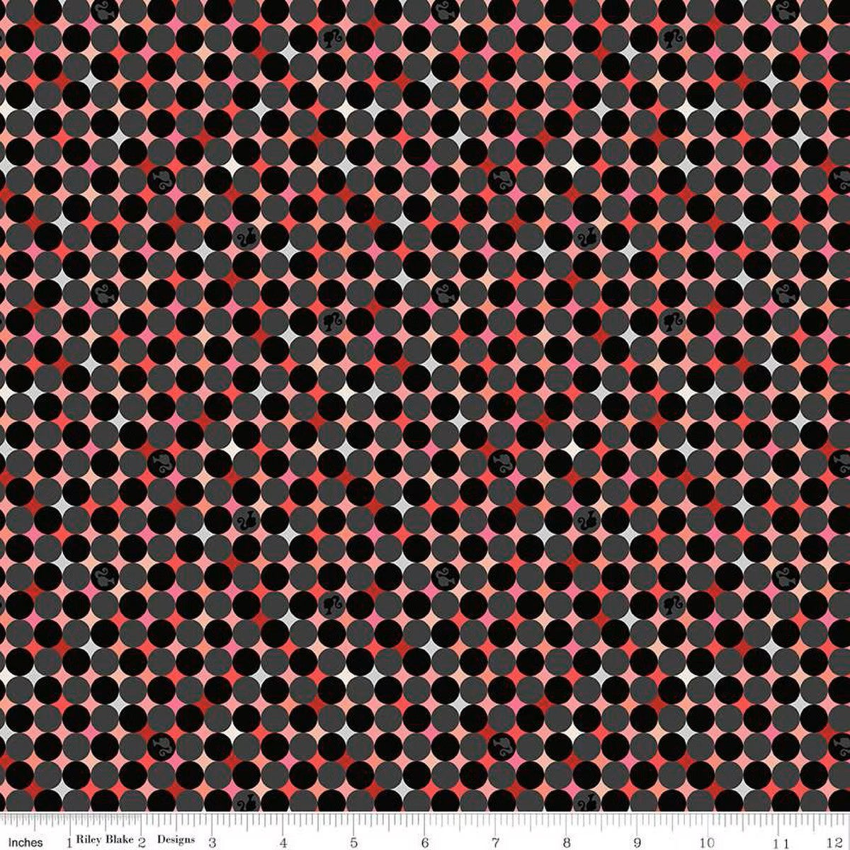 Barbie Vintage Sparkle Dots Black Cotton Fabric
