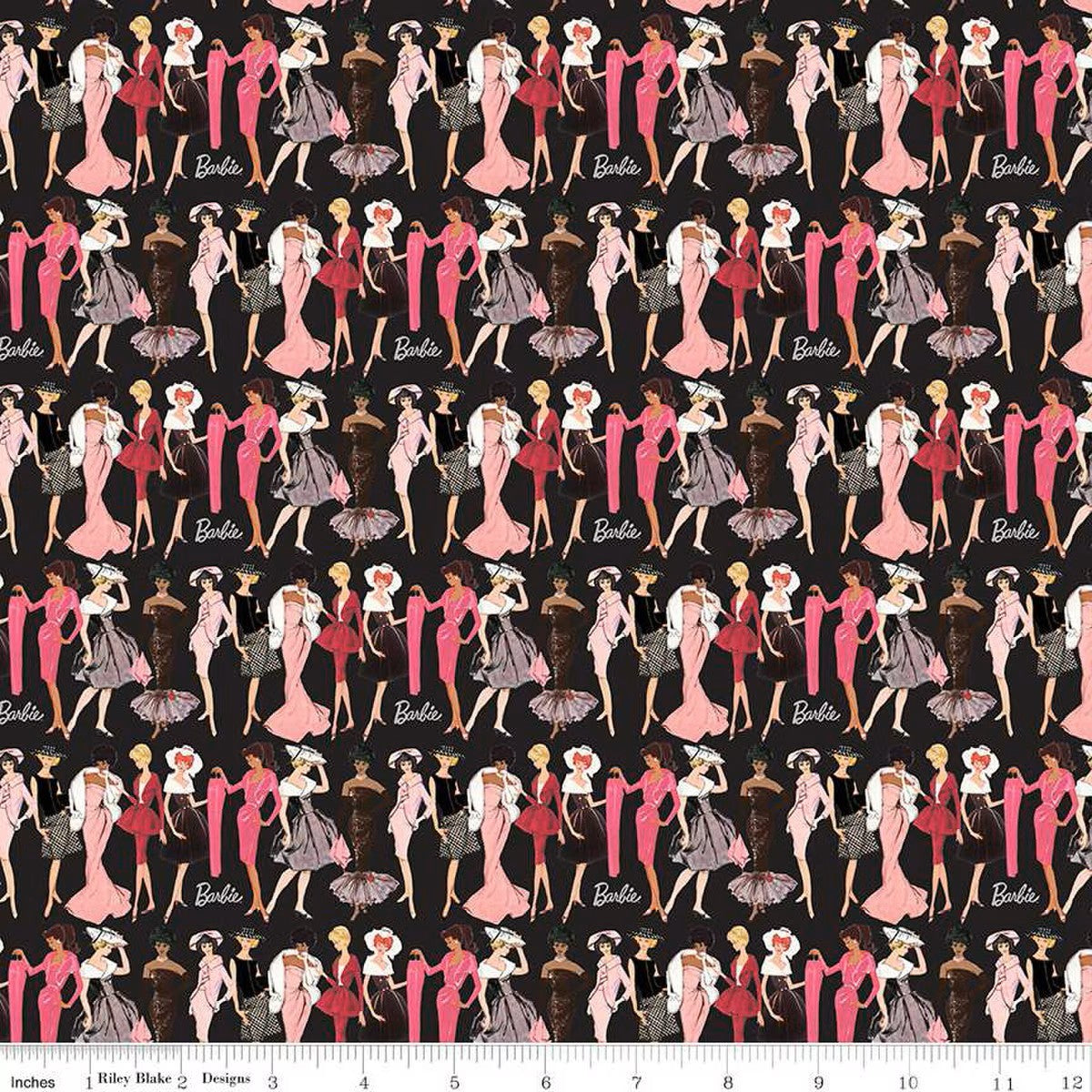 Barbie Vintage Fashion Black Cotton Fabric