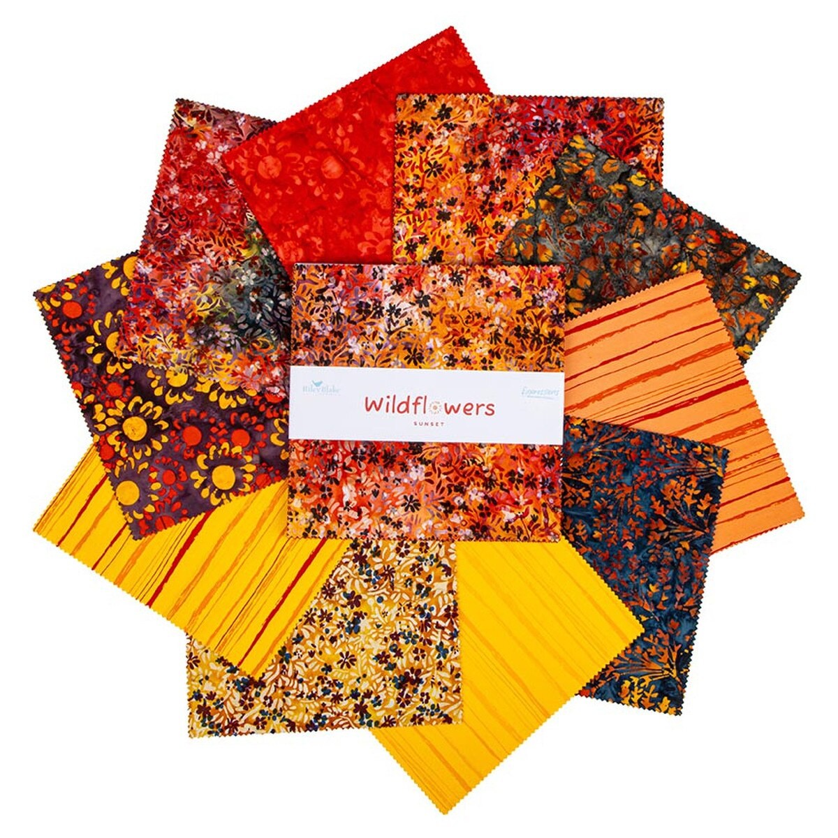 Expressions Batiks Wildflowers Sunset 42 x 10-Inch Squares Layer Cake Riley Blake 10-23476B-42